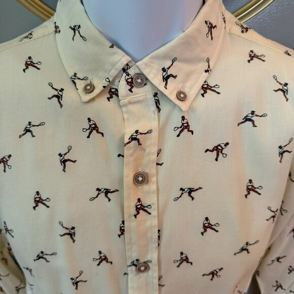 Mango Novelty Tennis Print Button Down Shirt Size M - Picture 1 of 6